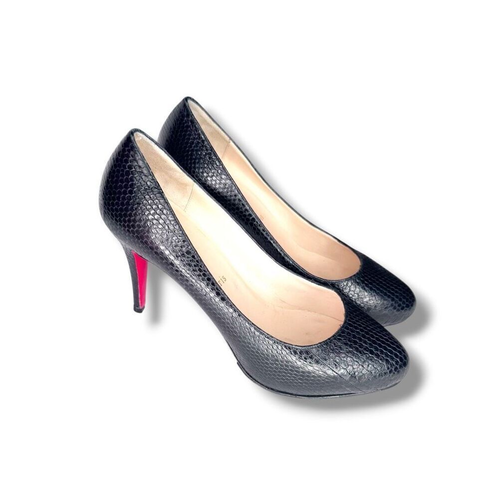 Christian Louboutin Declic 90 Black Watersnake Pump Size 38.5 Permanent Red Sole